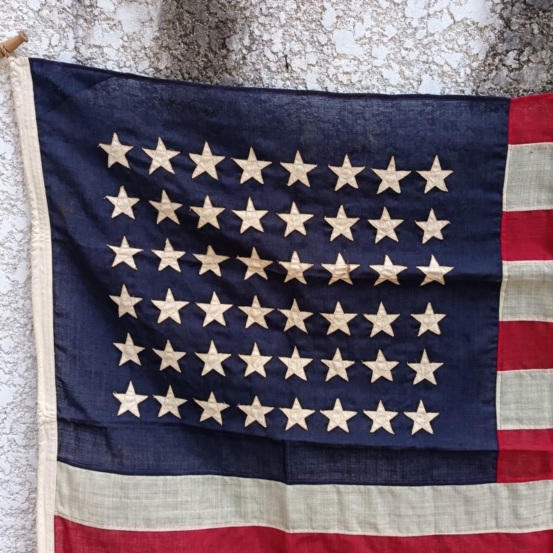 U.S.A. DRAPEAU US FABRICATION EN LIN POUR LA MARINE ANNEES 1930 1940 50 ETOILES COUSUES 100 X 150 cm